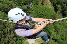 Me, setting up for the extreme swing on April 17, 2013. The swing works similar to a giant pendulum, taking guests 295 feet across the valley.