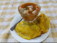        sea bass ceviche with patacones at perla del sur restaurant 
  - Costa Rica