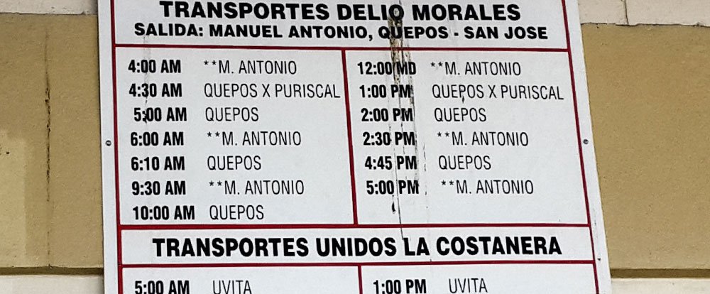       manuel antonio bus schedule
  - Costa Rica