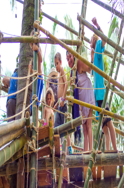 bamboo jungle gym with kids envision festival 
 - Costa Rica