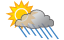 Sun and clouds with a couple of showers, mainly later; humid