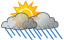 Humid with some sun, then turning cloudy; a thunderstorm in parts of the area in the morning followed by rain and a thunderstorm in the afternoon